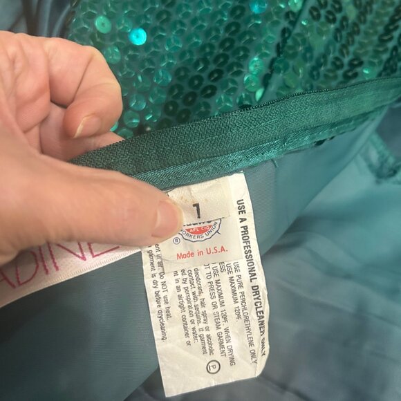 Vintage Nadine Formal Dress SZ7 Strapless Sequin Satin Green Whimsygoth 80s Prom - Picture 9 of 12